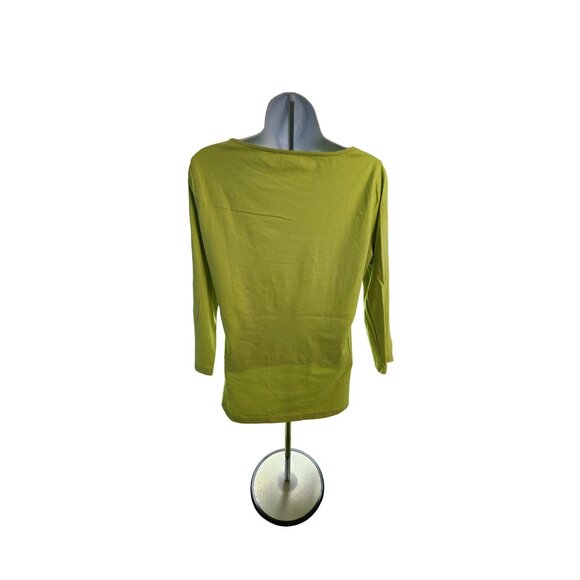 Coldwater Creek Smocked Neck Top S Lime Green 3/4 Sleeve Cottagecore Minimalist - Picture 3 of 7